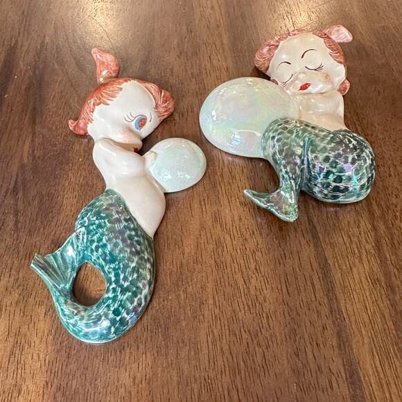 Set of Two Mermaid Wall Plaques Water Babies with Bubbles - Picture 12 of 12